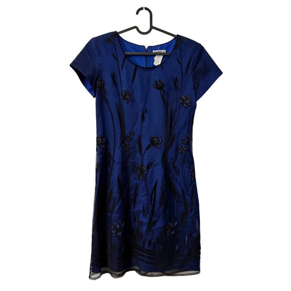 VTG Taurus II Blue Black Mesh Whimsygoth Floral Short Sleeve Mini Dress 6P